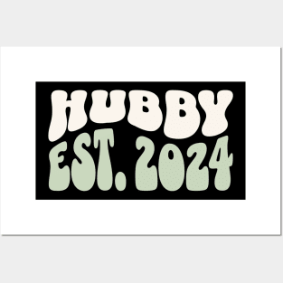 Hubby Est. 2024 Newlywed Husband Honeymoon Wavy Font Posters and Art